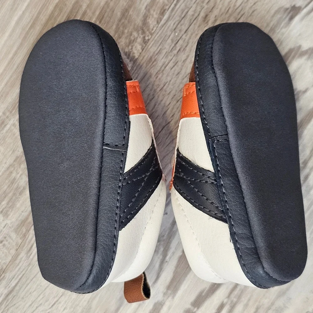 Baby Bgosh Infant Sneakers White Orange Navy Blue Soft Sole Size 1 Boy Girl